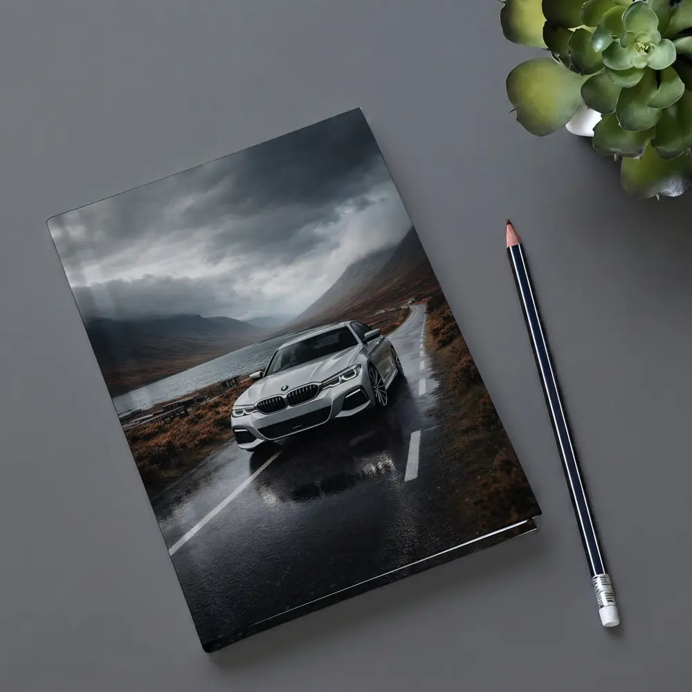 BMW 3 Series on Rainy Mountain Road – Notebooks