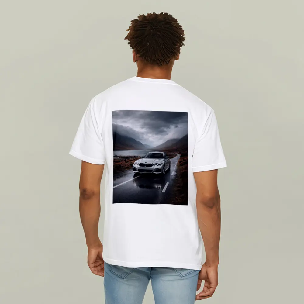 BMW 3 Series on Rainy Mountain Road – T-Shirts