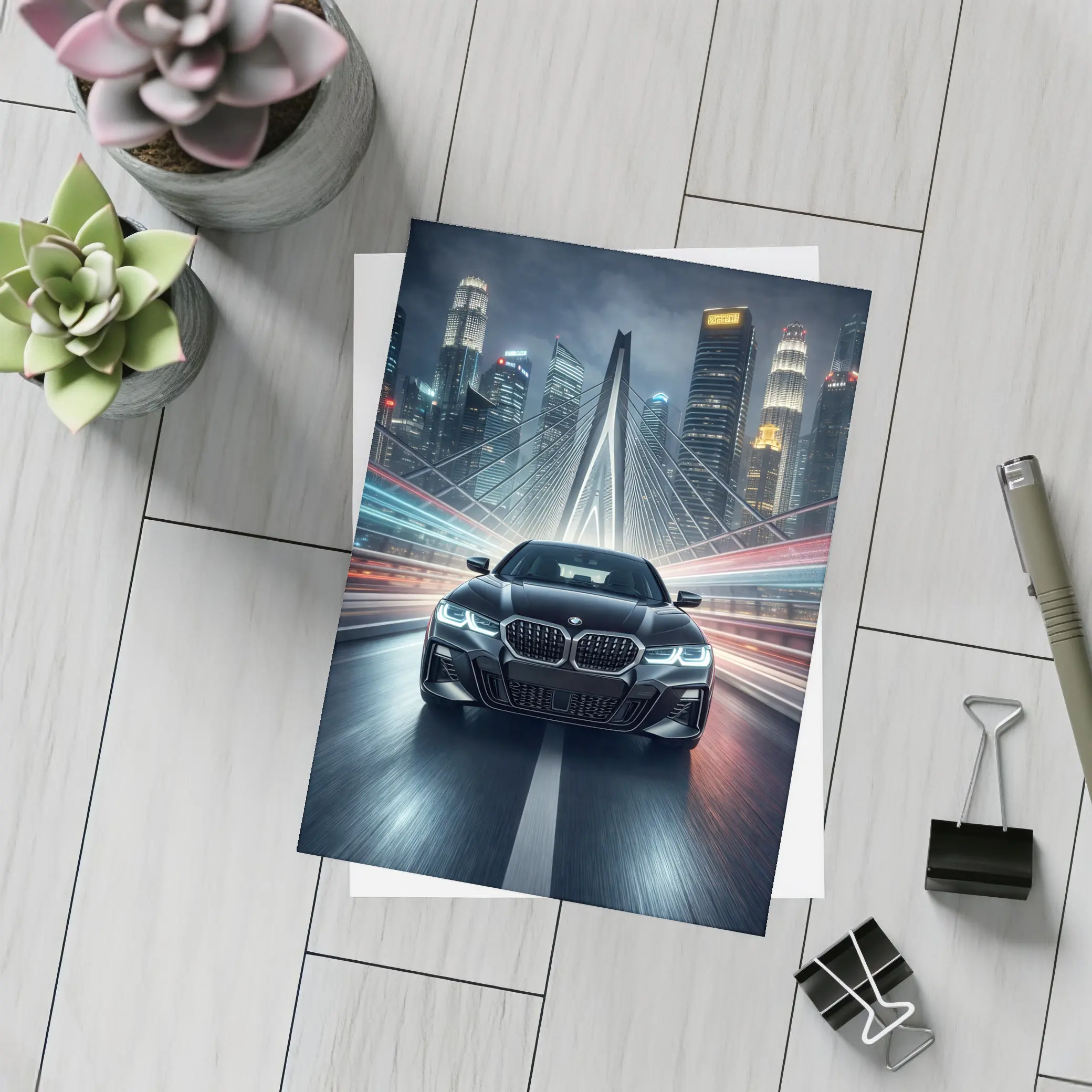 BMW Four Series Night City Bridge Drive – Postcards
