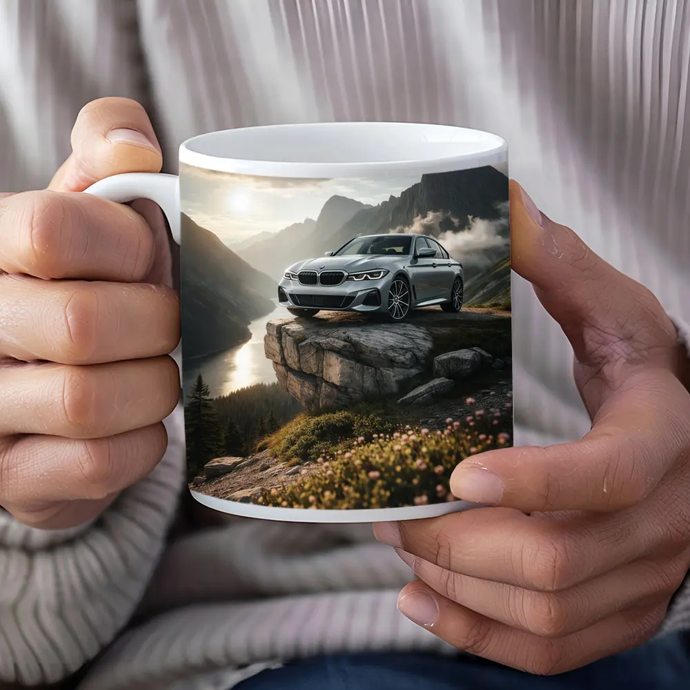 BMW 3 Series Silver Sedan Mountain Overlook – Mugs