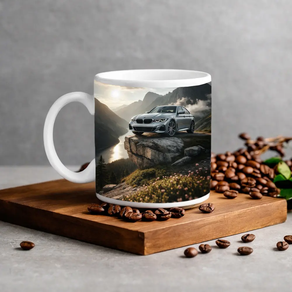 BMW 3 Series Silver Sedan Mountain Overlook – Mugs