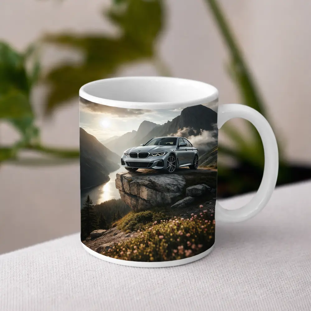 BMW 3 Series Silver Sedan Mountain Overlook – Mugs