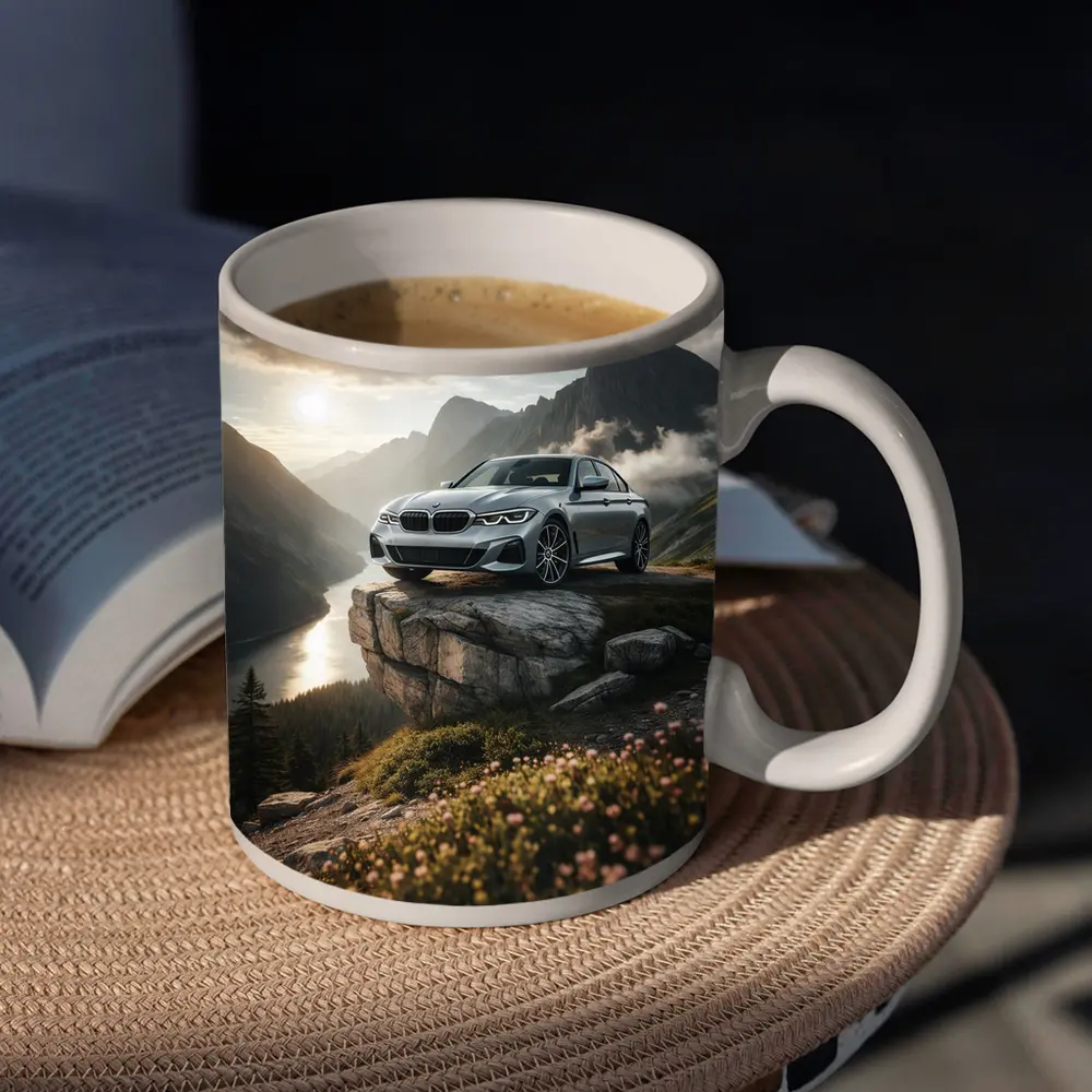 BMW 3 Series Silver Sedan Mountain Overlook – Mugs