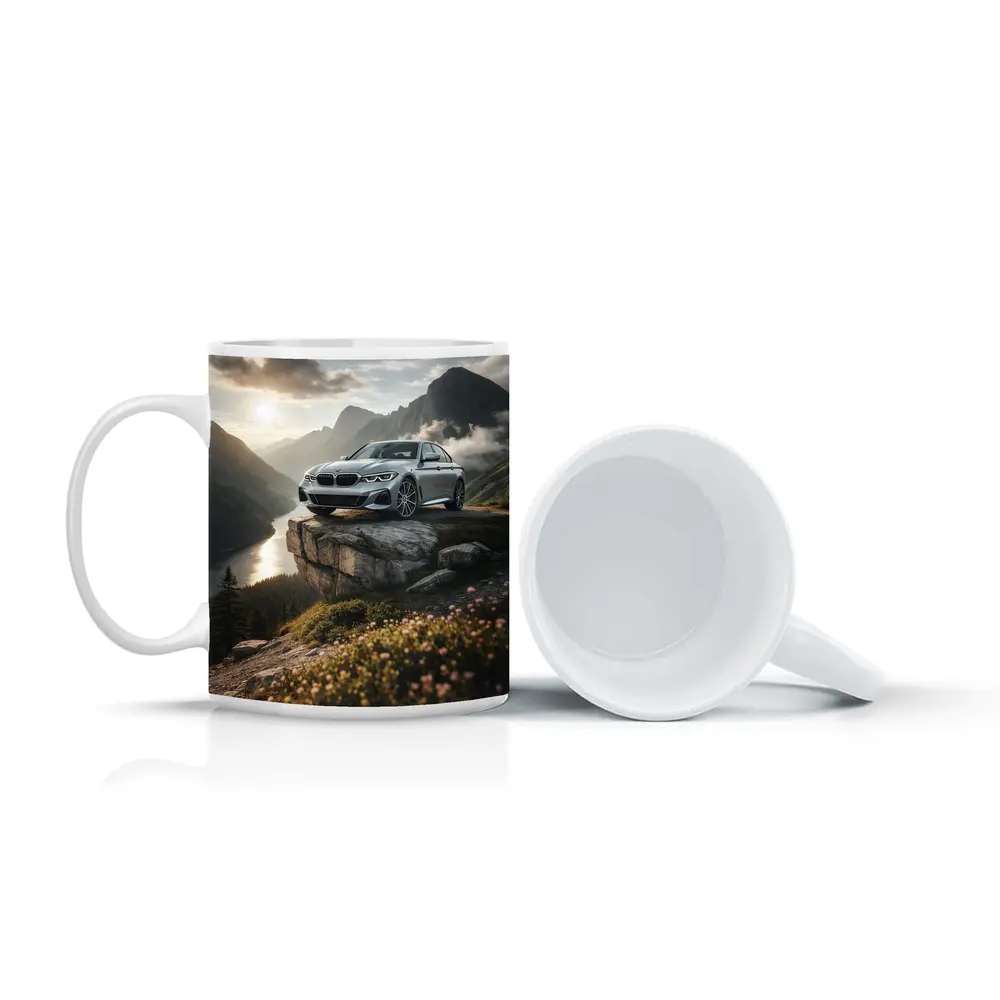 BMW 3 Series Silver Sedan Mountain Overlook – Mugs