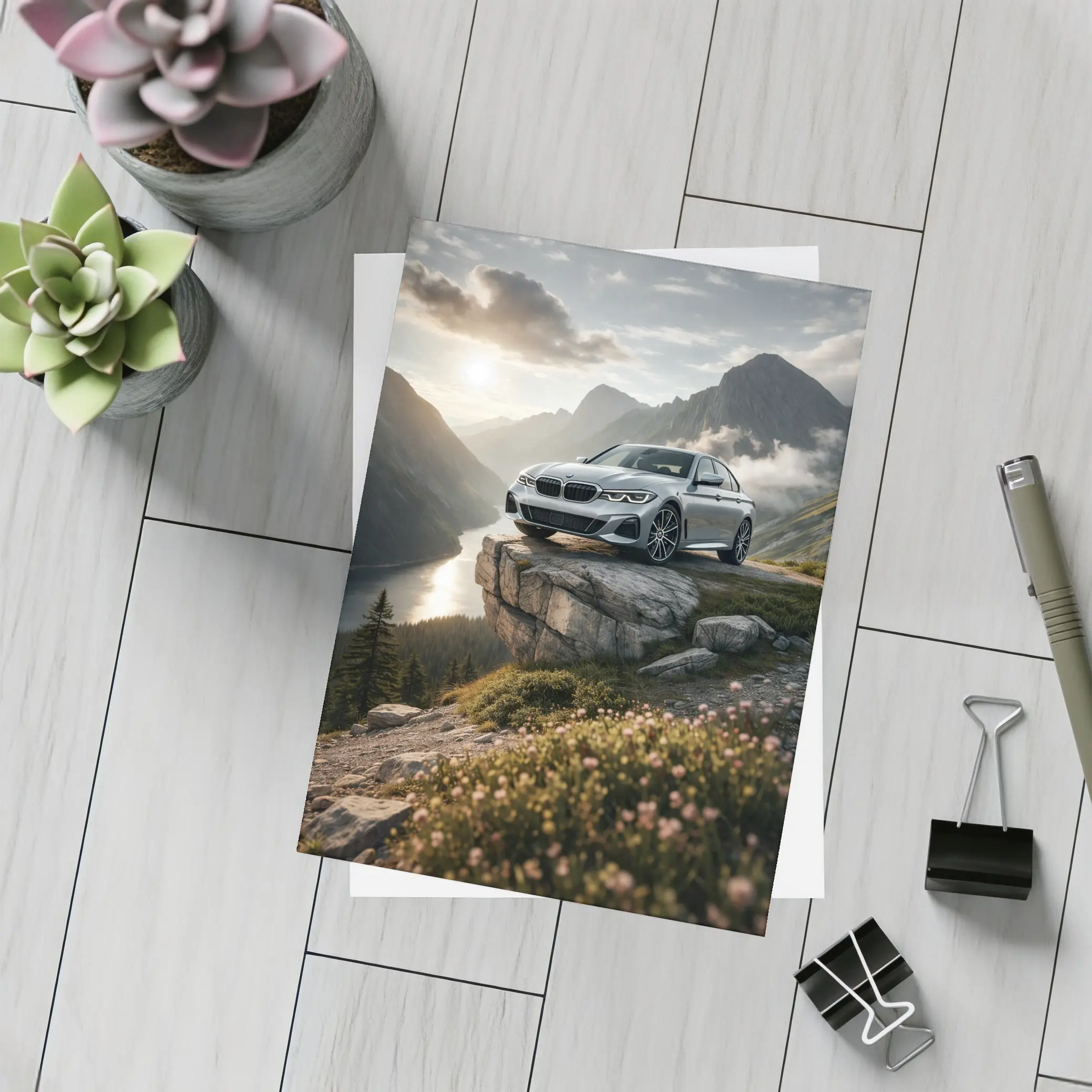BMW 3 Series Silver Sedan Mountain Overlook – Postcards