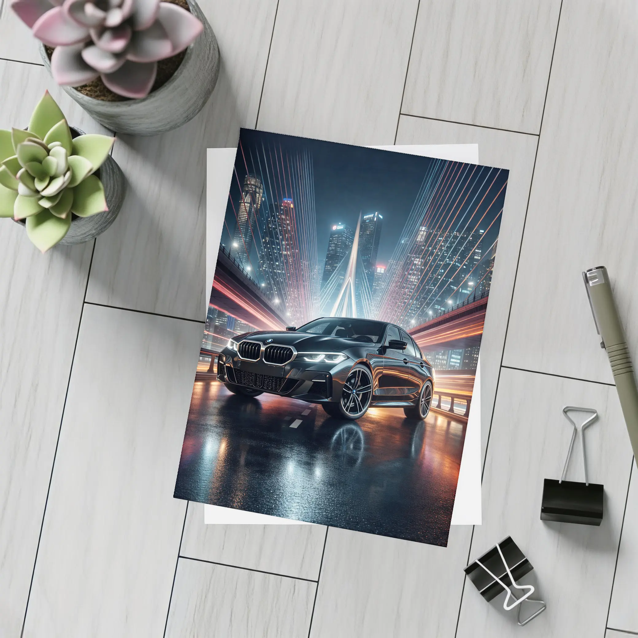 BMW Three Series Black Night City Bridge – Postcards