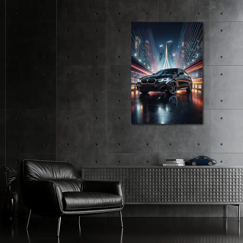 BMW Three Series Black Night City Bridge – Wall Art