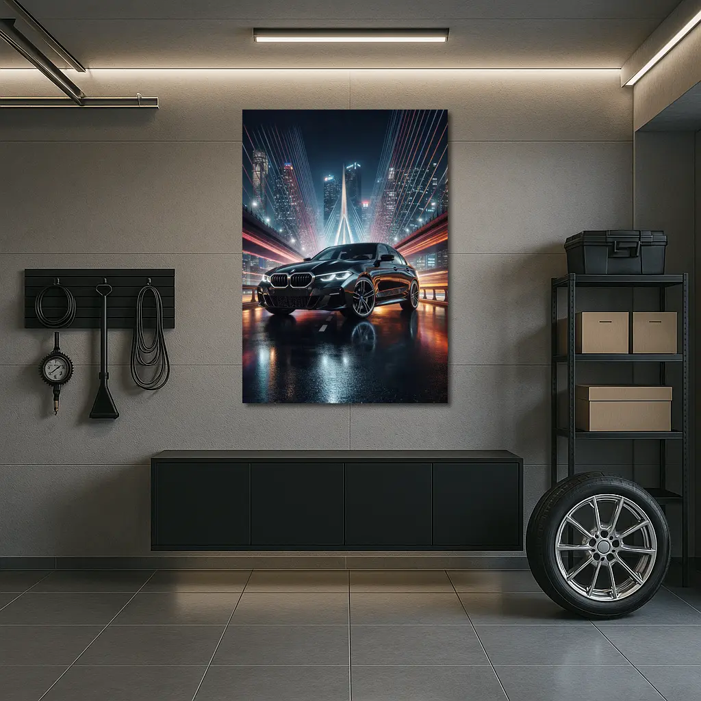 BMW Three Series Black Night City Bridge – Wall Art
