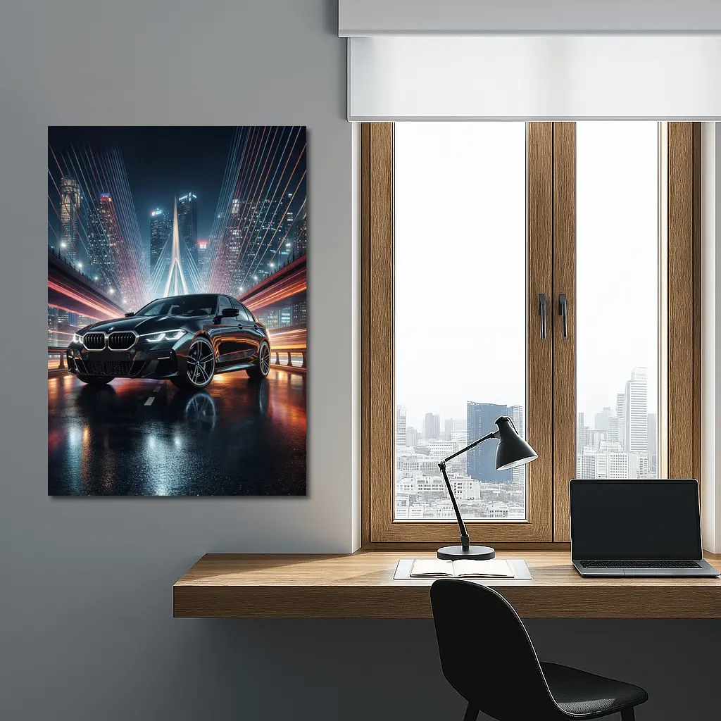 BMW Three Series Black Night City Bridge – Wall Art