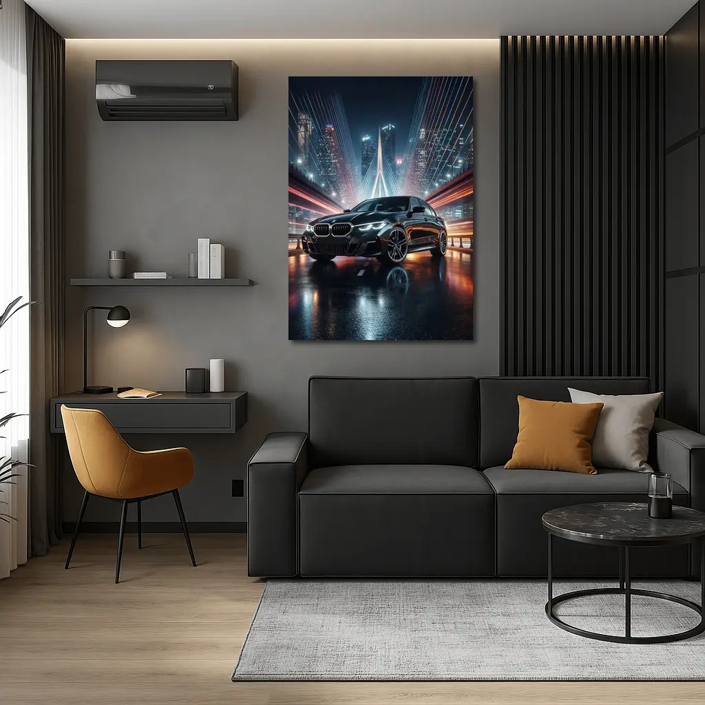 BMW Three Series Black Night City Bridge – Wall Art