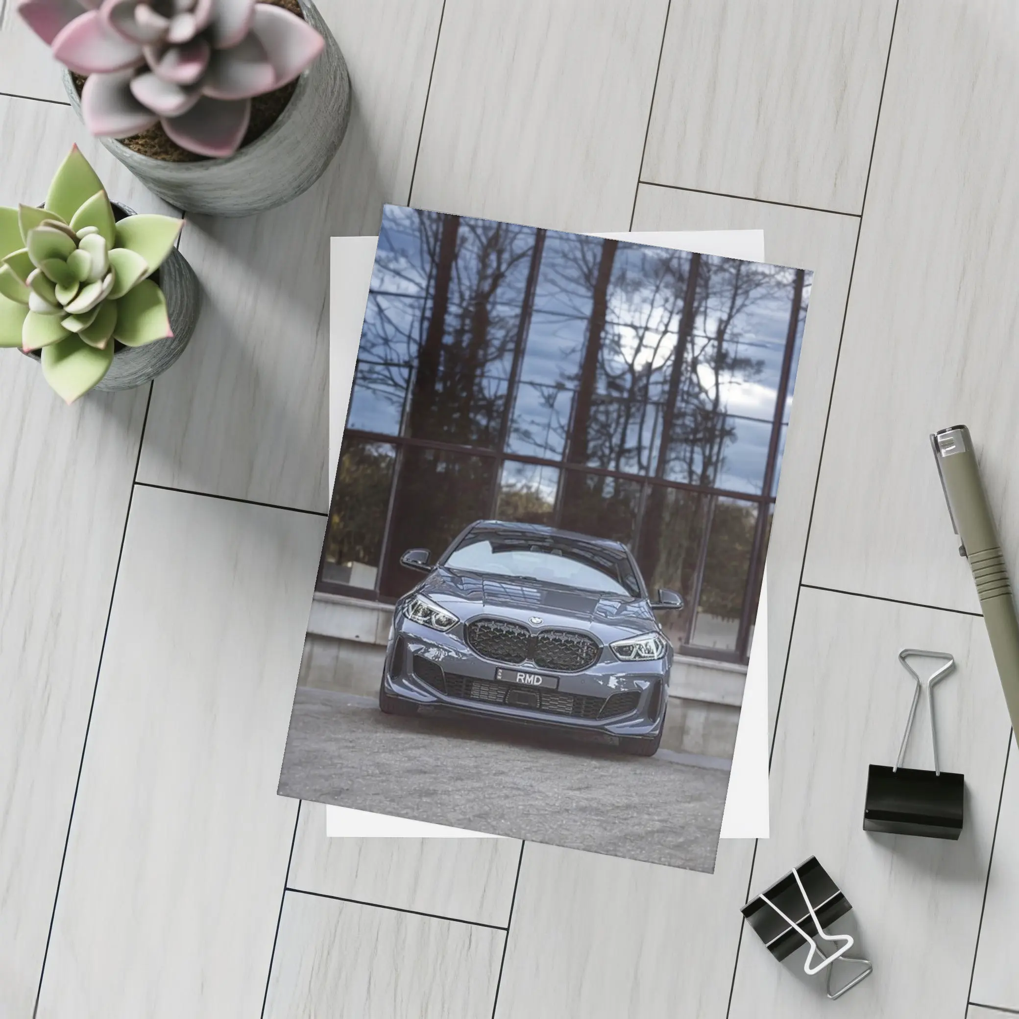 BMW M135i Front View Glass Building – Postcards