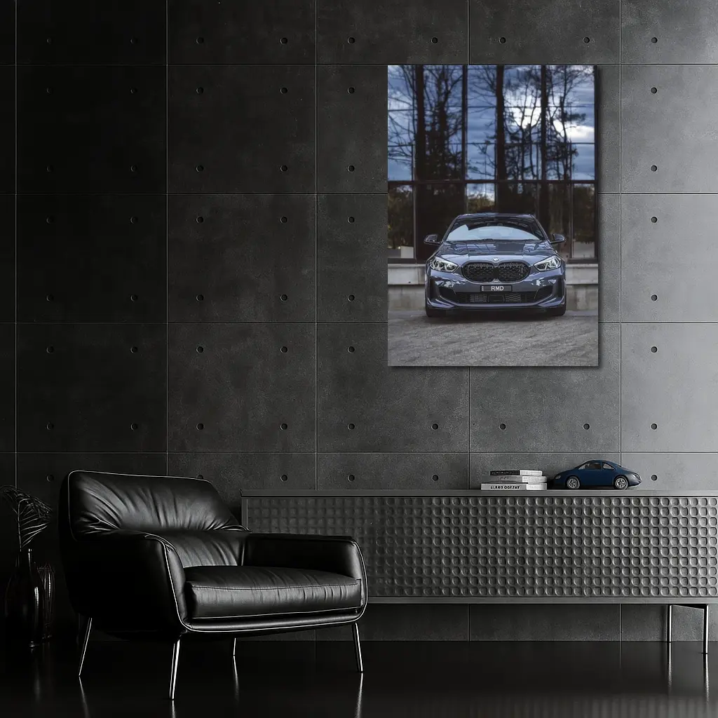 BMW M135i Front View Glass Building – Wall Art