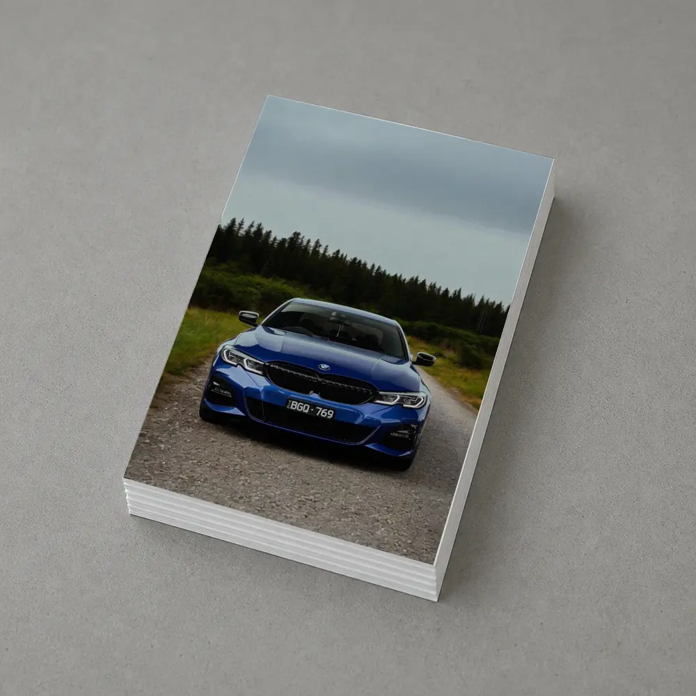 BMW 3 Series Blue Front View Forest Road – Postcards