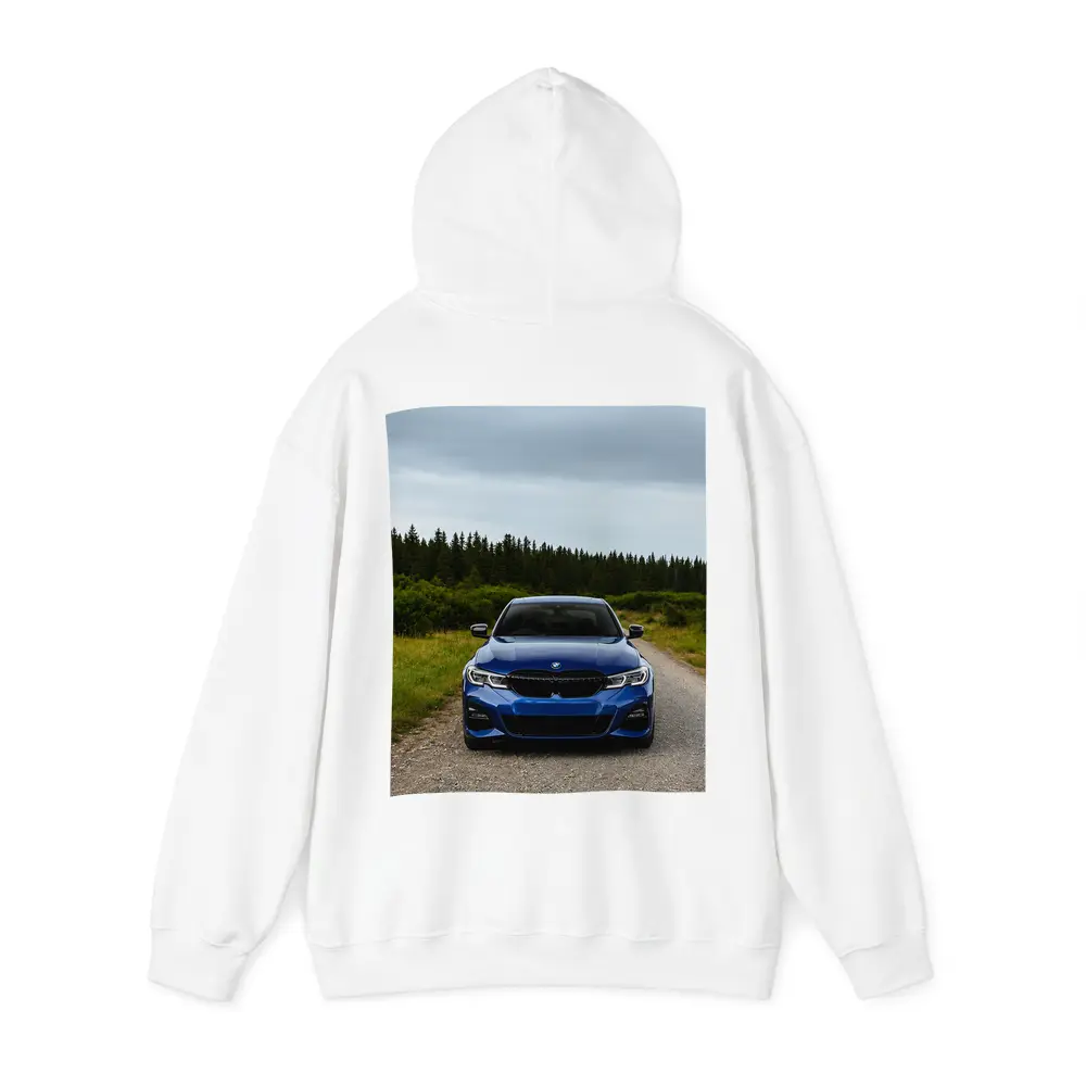 BMW 3 Series Blue Sedan Forest Road – Hoodies