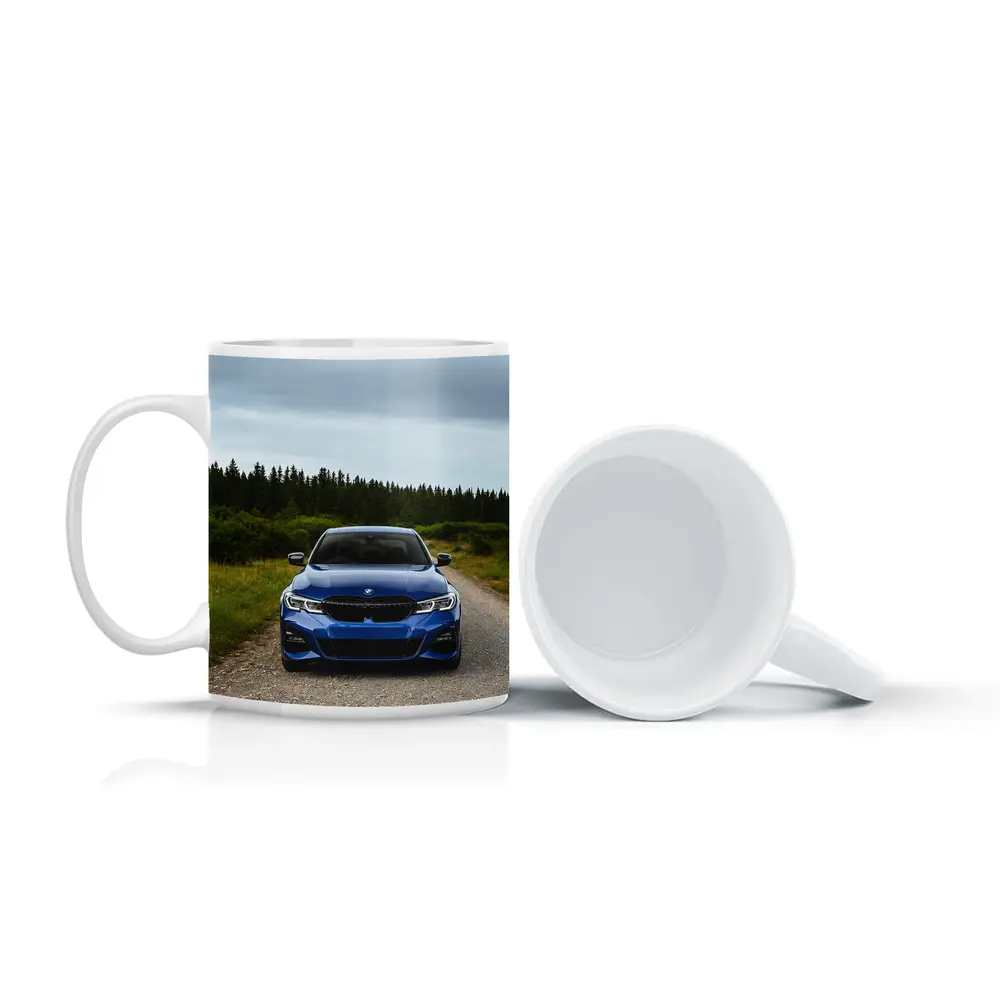 BMW 3 Series Blue Sedan Forest Road – Mugs