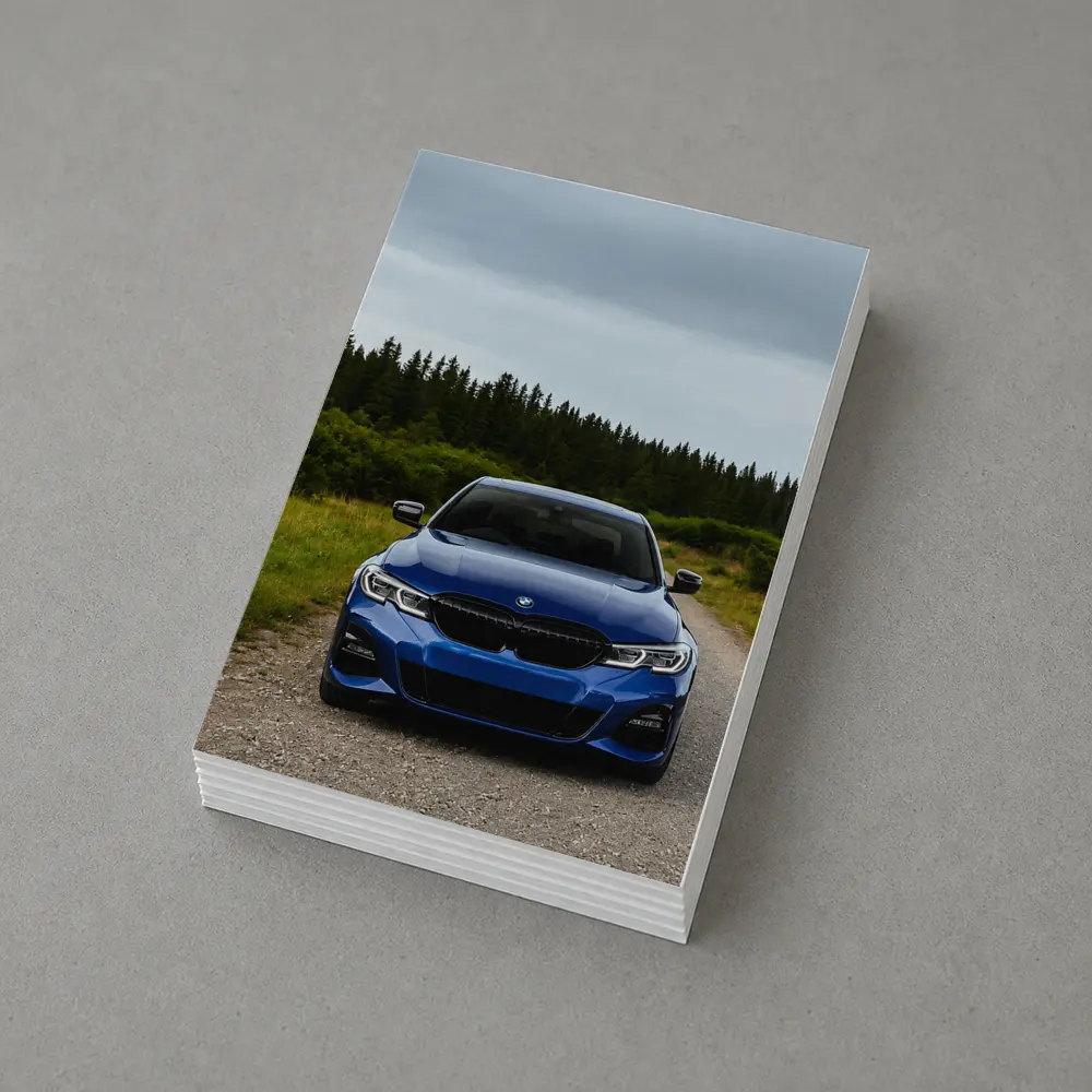 BMW 3 Series Blue Sedan Forest Road – Postcards