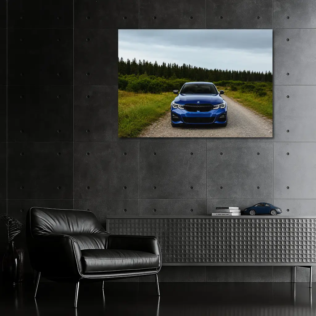 BMW 3 Series Blue Sedan Forest Road – Wall Art