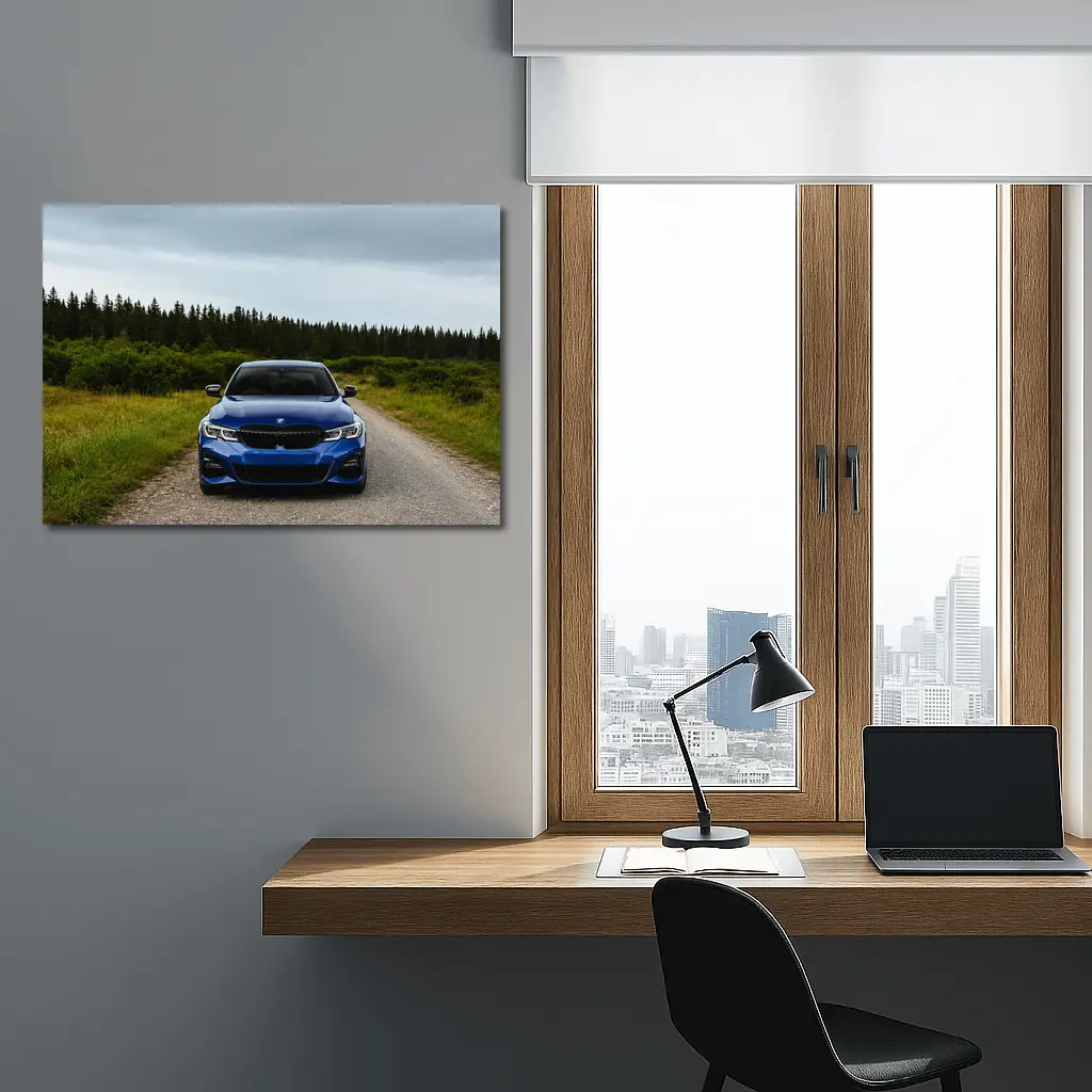 BMW 3 Series Blue Sedan Forest Road – Wall Art