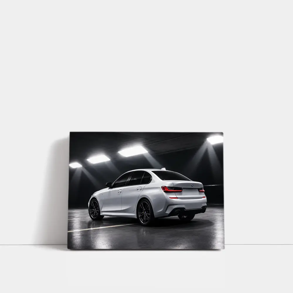 BMW 3 Series White Sedan Dark Garage – Wall Art