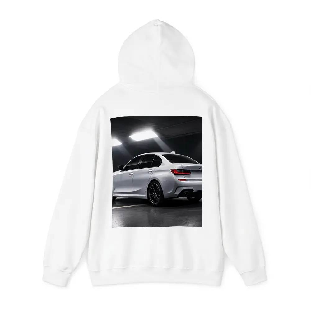 BMW 3 Series White Sedan Dark Garage – Hoodies
