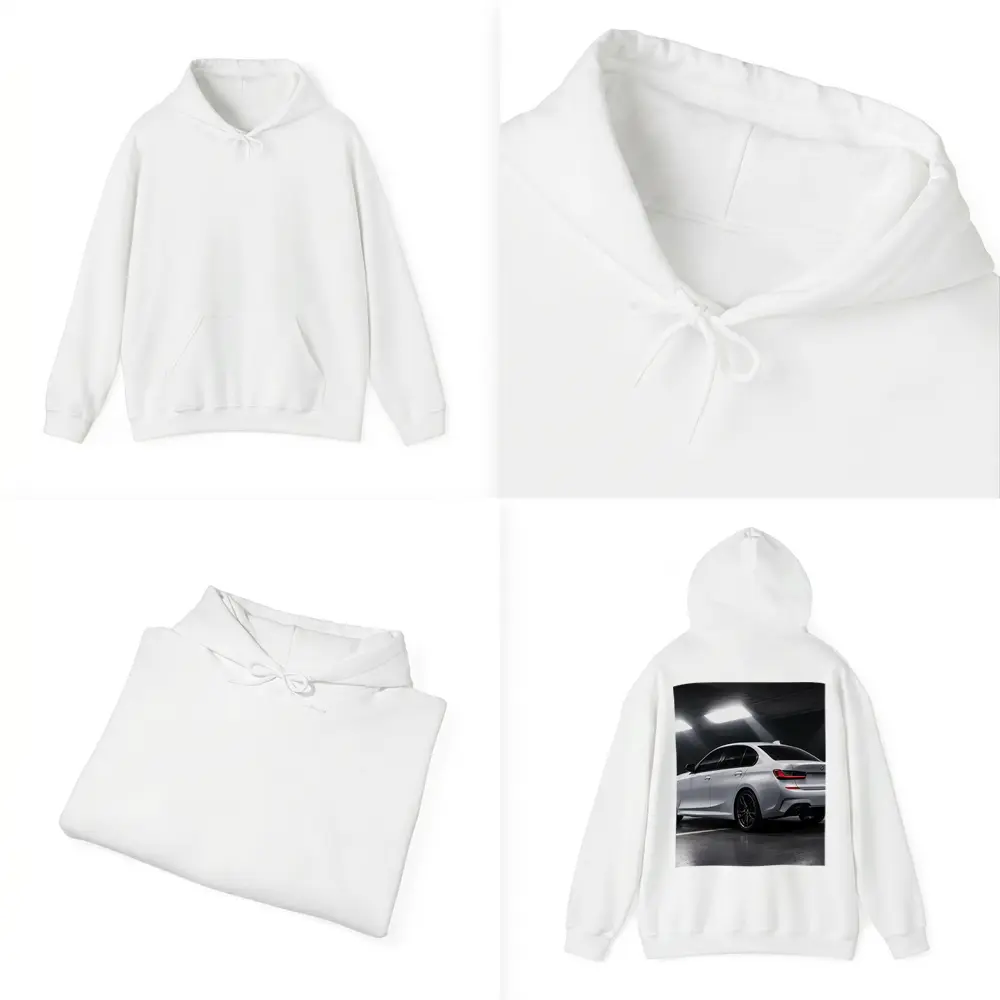 BMW 3 Series White Sedan Dark Garage – Hoodies