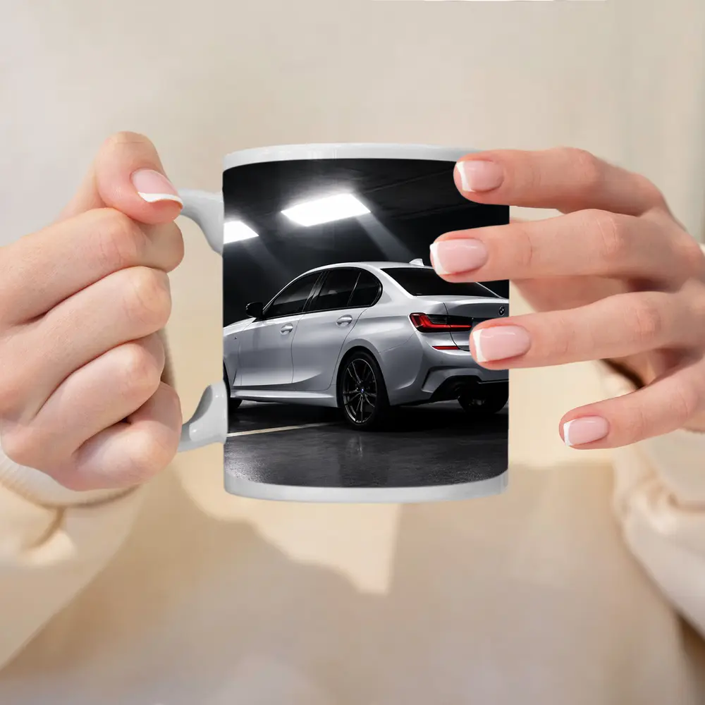 BMW 3 Series White Sedan Dark Garage – Mugs