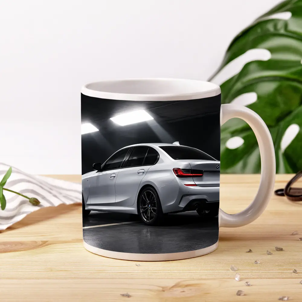BMW 3 Series White Sedan Dark Garage – Mugs