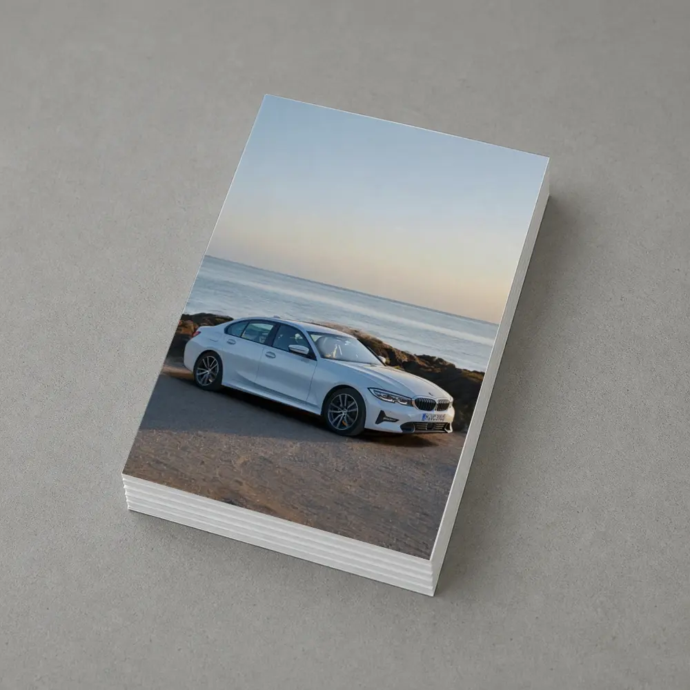 BMW 3 Series White Sedan Coastal Scene – Postcards