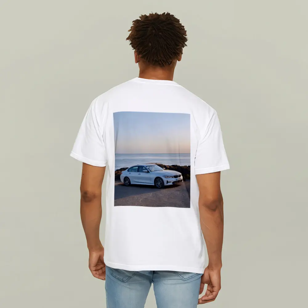 BMW 3 Series White Sedan Coastal Scene – T-Shirts