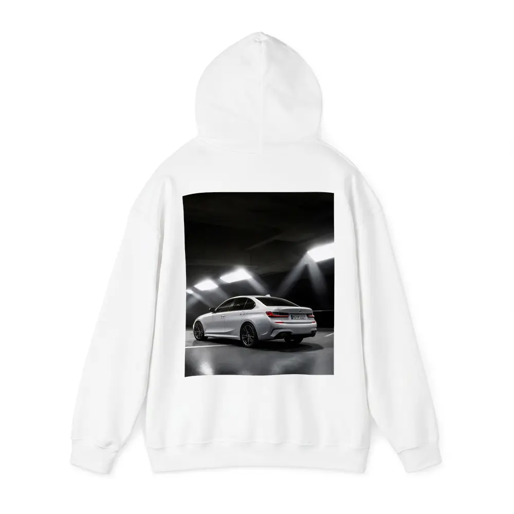 BMW 3 Series White Sedan Dark Garage – Hoodies