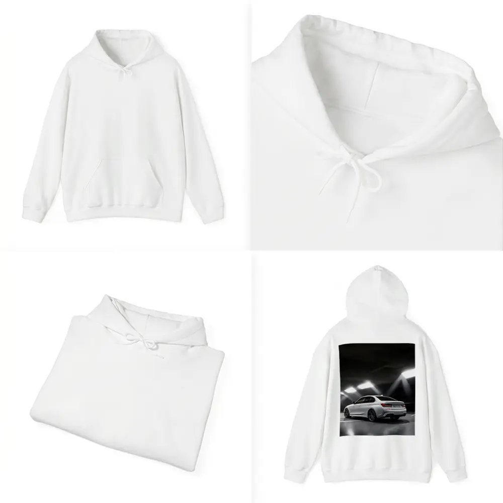 BMW 3 Series White Sedan Dark Garage – Hoodies