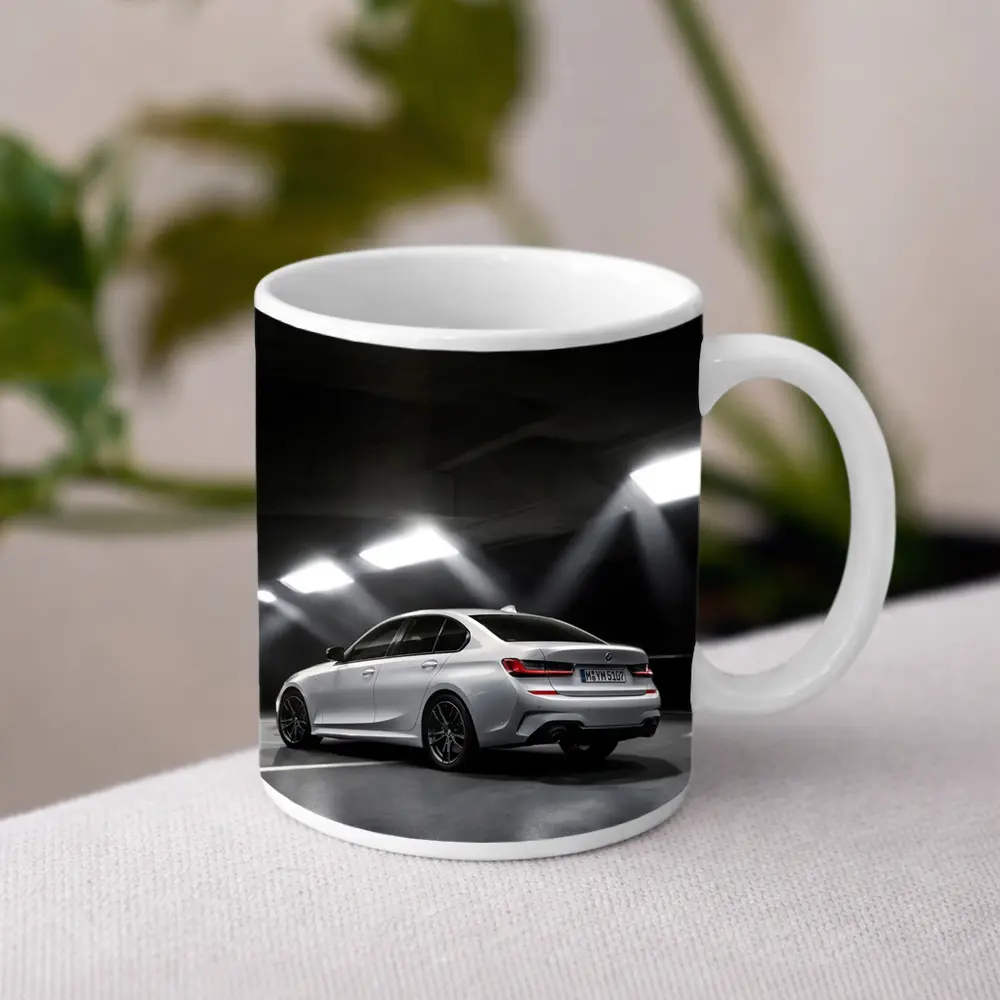 BMW 3 Series White Sedan Dark Garage – Mugs