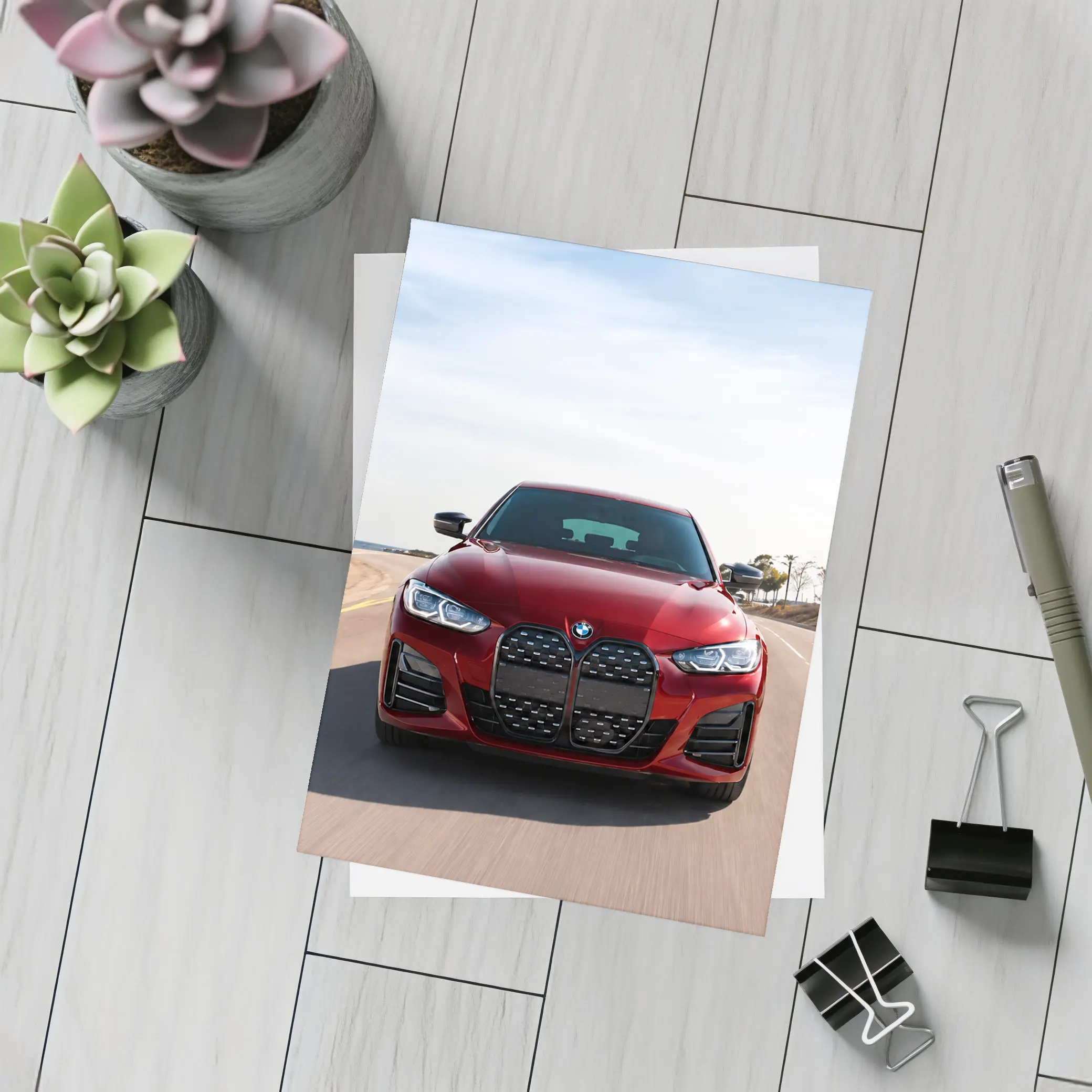BMW Four Series Red Driving Open Road – Postcards