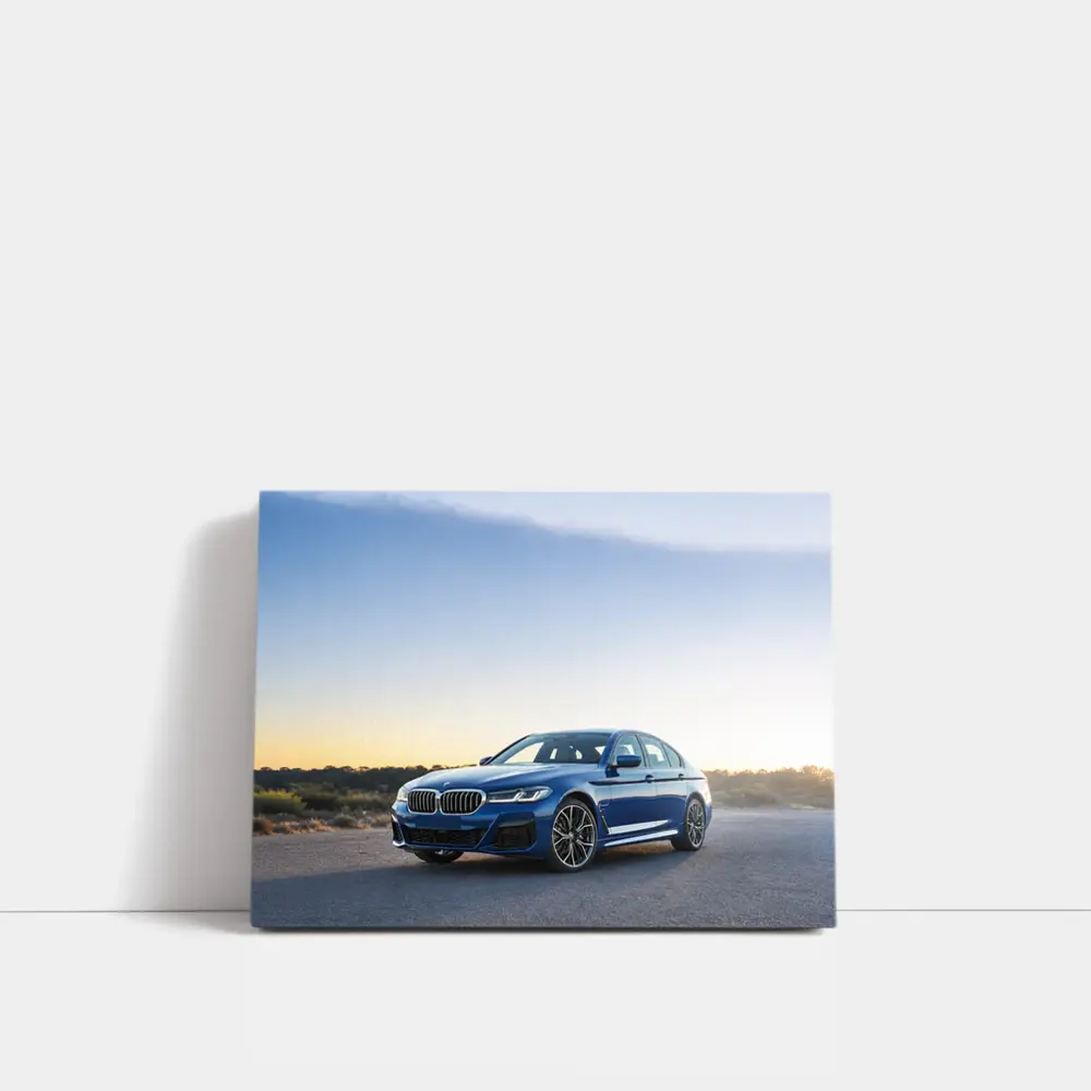 BMW 5 Series Blue Sedan Desert Sunset – Wall Art