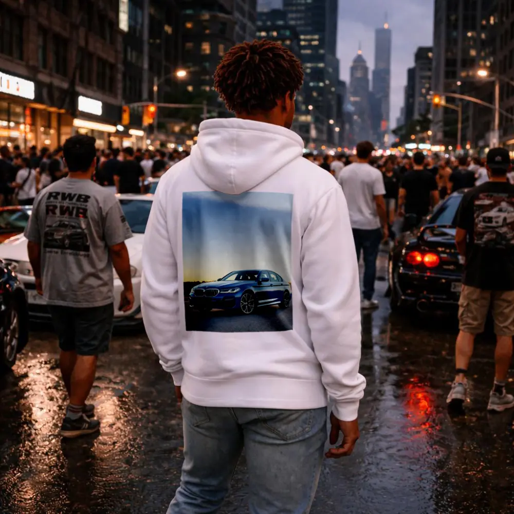 BMW 5 Series Blue Sedan Desert Sunset – Hoodies