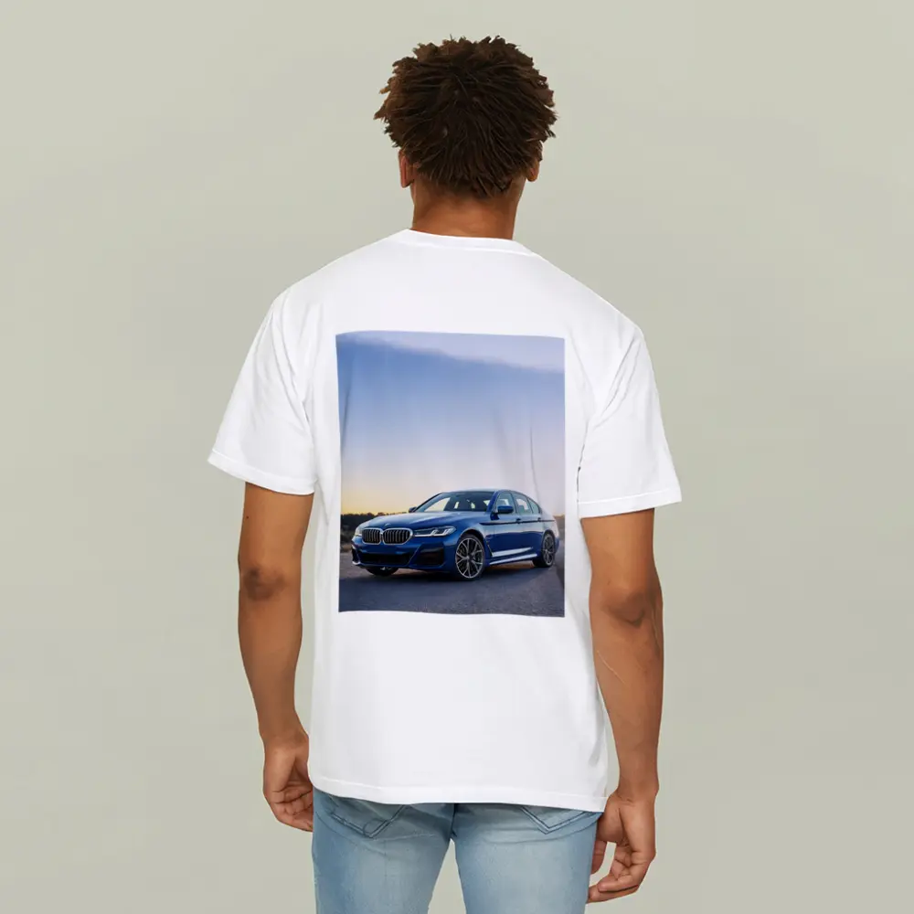 BMW 5 Series Blue Sedan Desert Sunset – T-Shirts