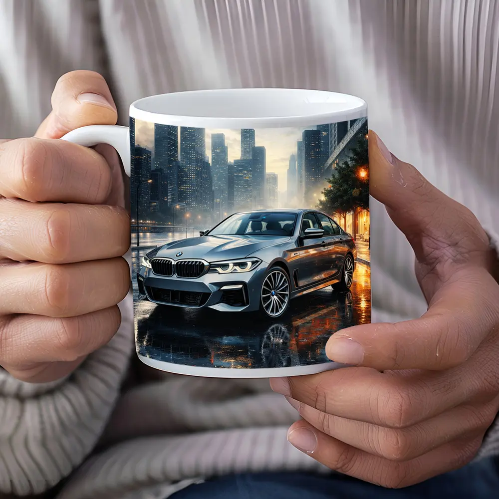 BMW 5 Series Rainy City Night Street – Mugs