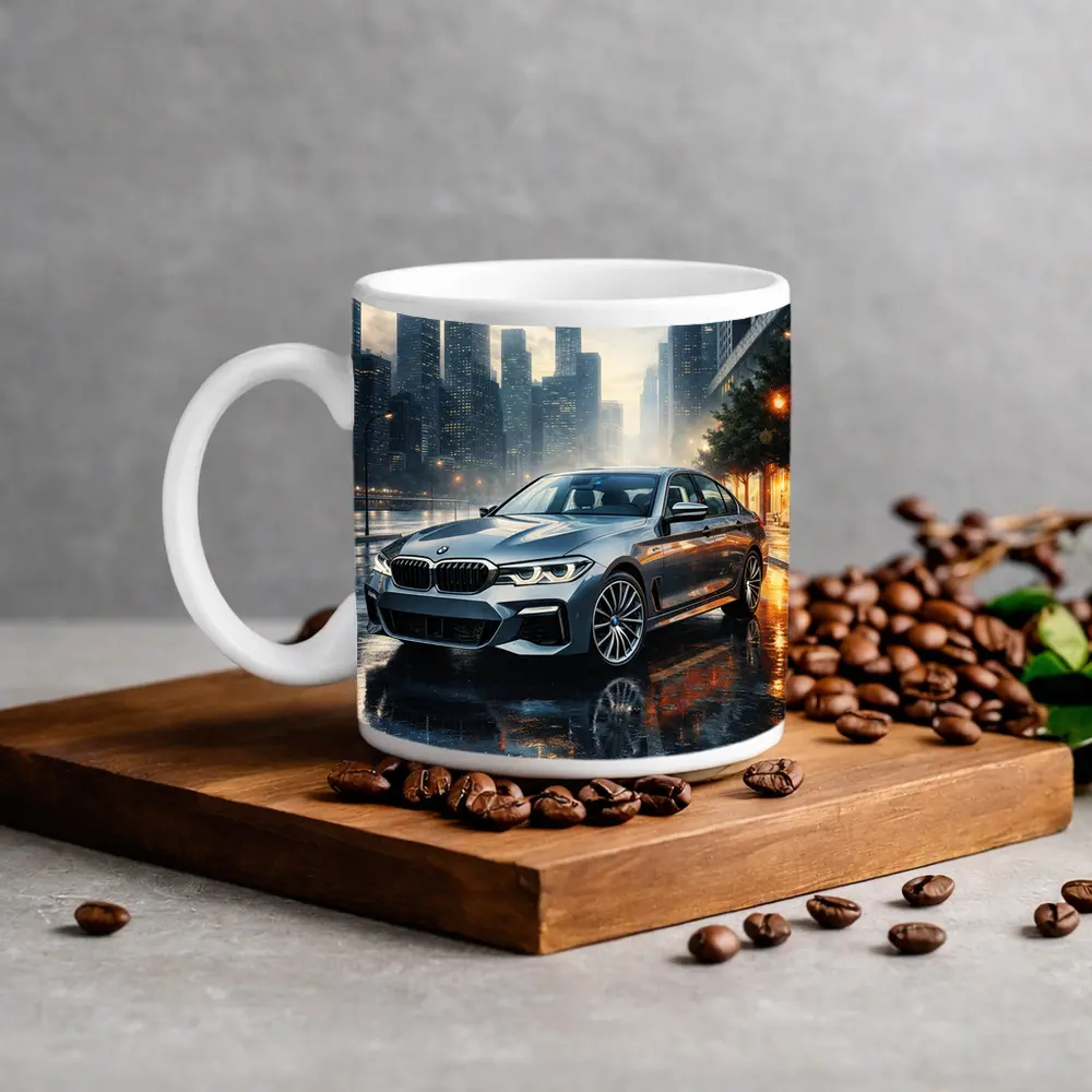 BMW 5 Series Rainy City Night Street – Mugs