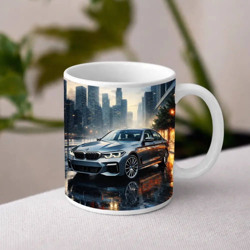 BMW 5 Series Rainy City Night Street – Mugs