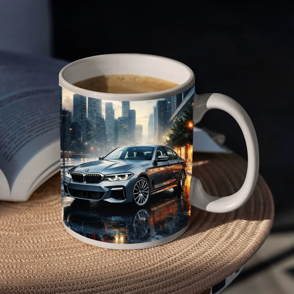 BMW 5 Series Rainy City Night Street – Mugs