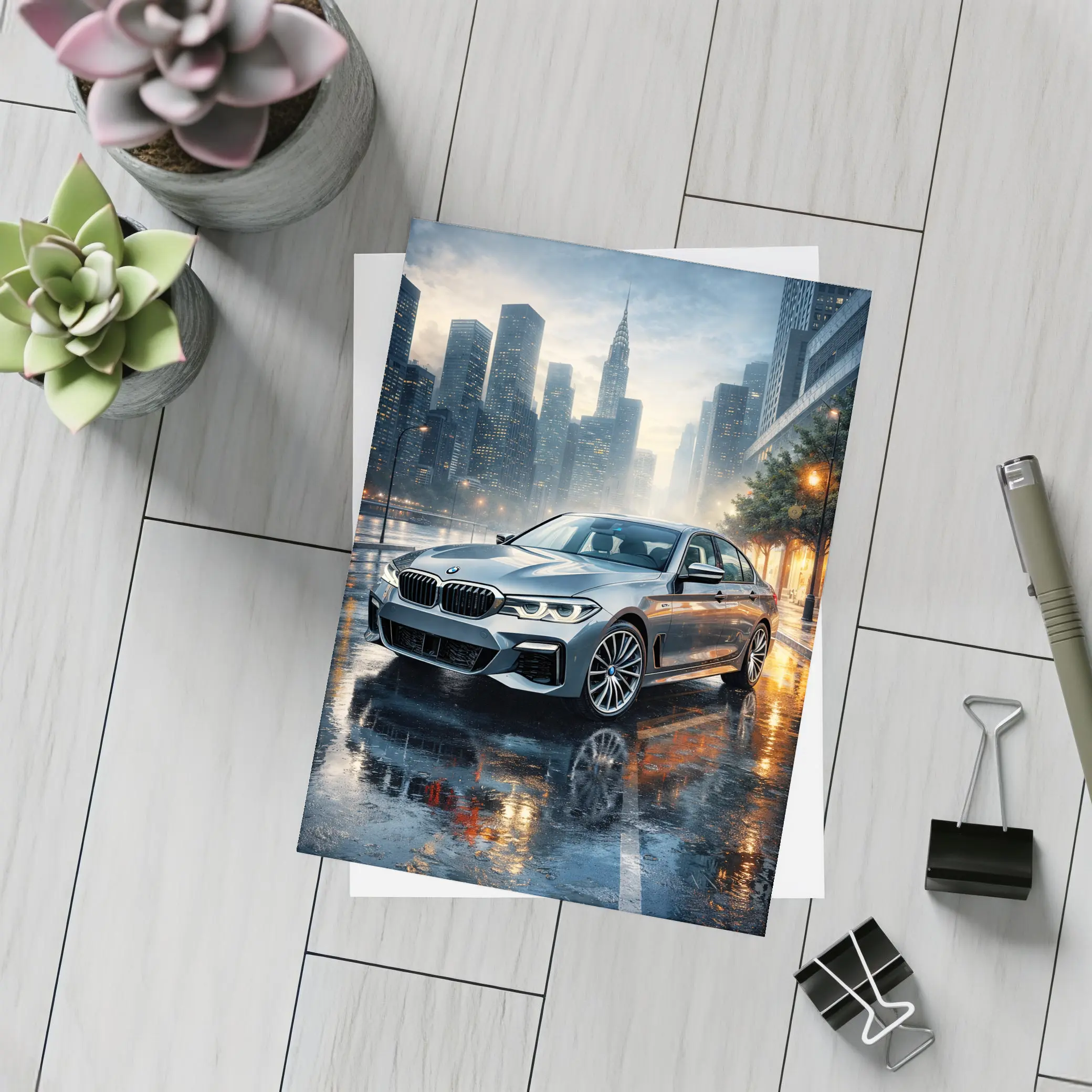 BMW 5 Series Rainy City Night Street – Postcards