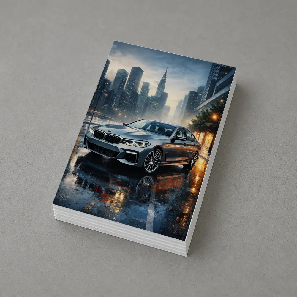 BMW 5 Series Rainy City Night Street – Postcards