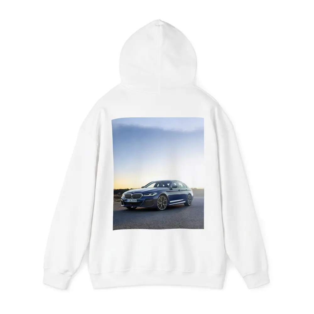 BMW 5 Series Blue Sedan Open Road – Hoodies
