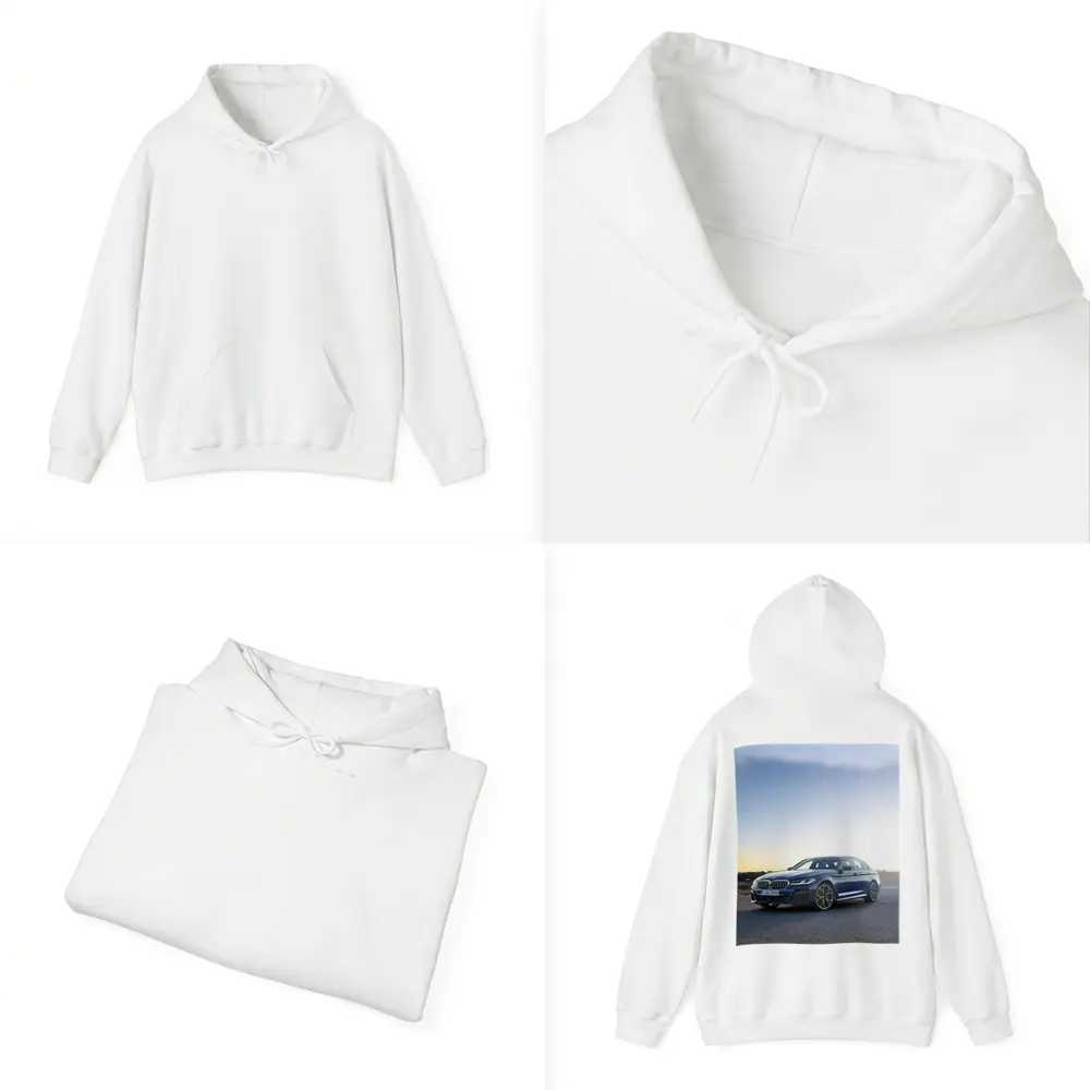 BMW 5 Series Blue Sedan Open Road – Hoodies