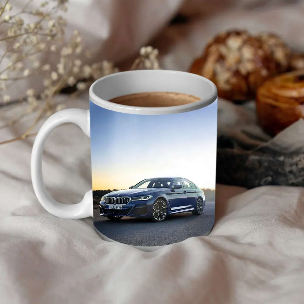 BMW 5 Series Blue Sedan Open Road – Mugs