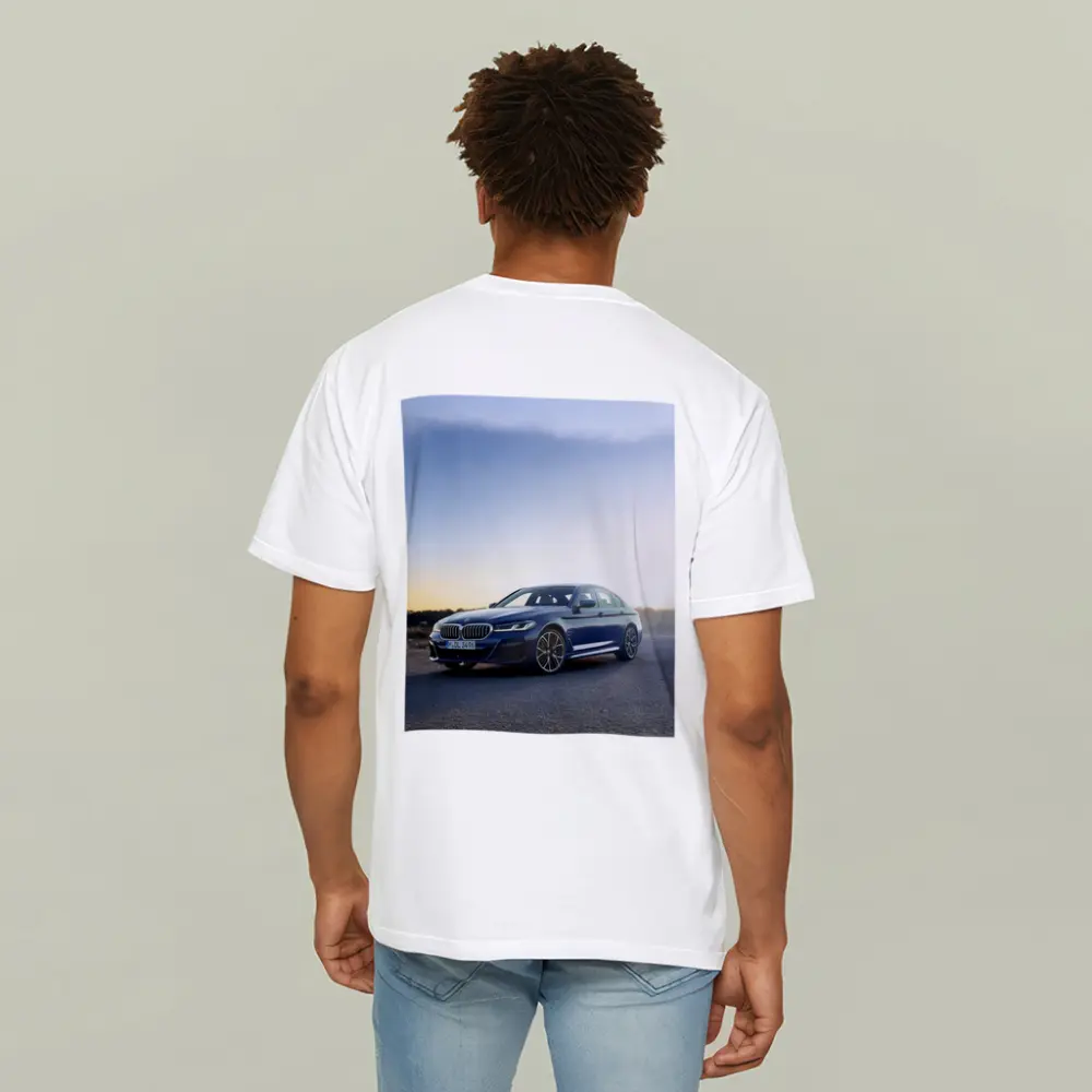 BMW 5 Series Blue Sedan Open Road – T-Shirts