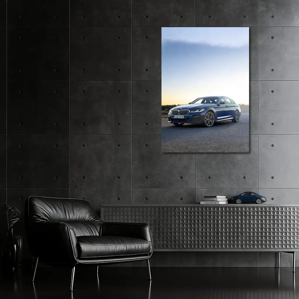BMW 5 Series Blue Sedan Open Road – Wall Art