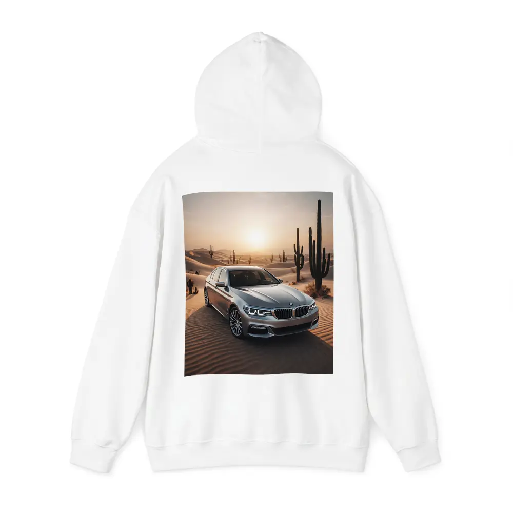 BMW 5 Series Silver Desert Sunset Scene – Hoodies