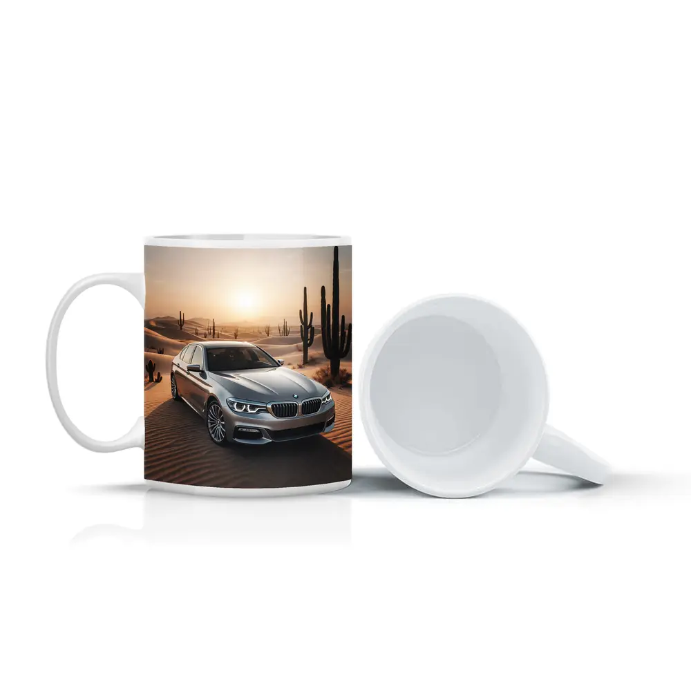 BMW 5 Series Silver Desert Sunset Scene – Mugs