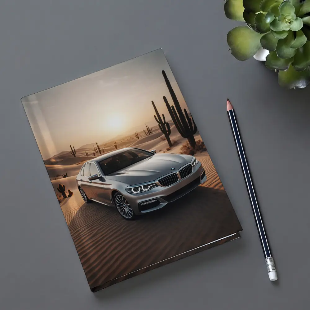 BMW 5 Series Silver Desert Sunset Scene – Notebooks